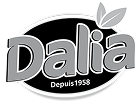Dalia brand logo featuring gray text with a leaf accent and 'Depuis 1958' on a black oval background